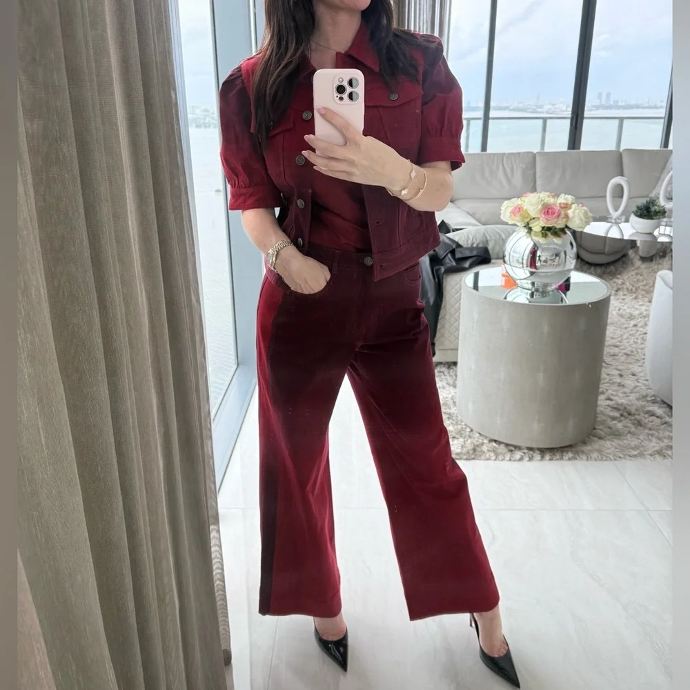 NEW SET NEW Cinq a Sept Red Ombre Wide Leg Pants & Jacket Set - Picture 8 of 8